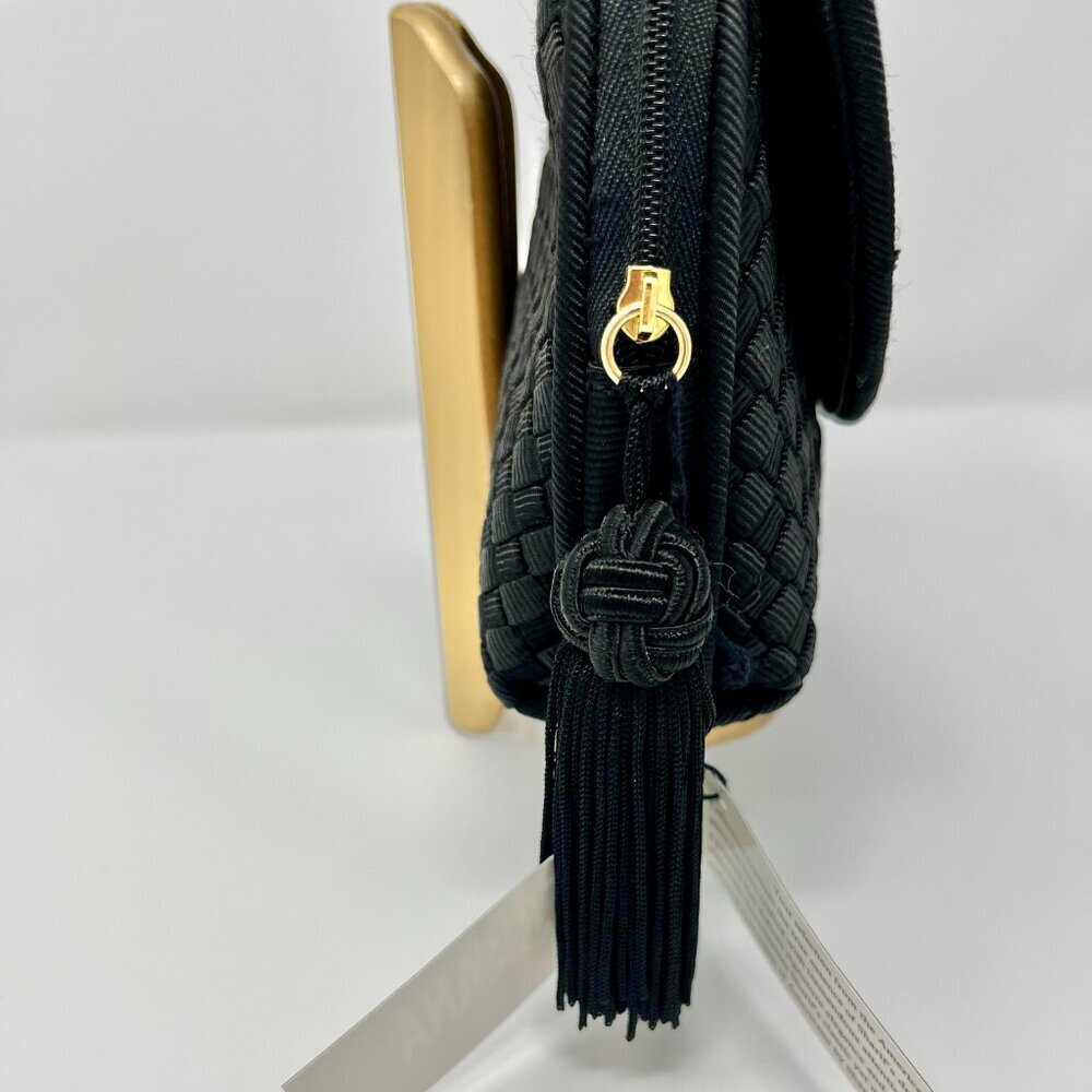Sharif  Americana by Sharif  Elegant Black Woven Clutch with Tassel Pull - Picture 6 of 9